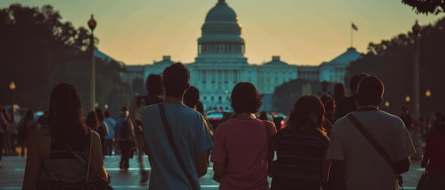A split image showing two groups of protestors outside the US Capitol building. On one side, a group with signs showing support for government funding, and on the other side, a group protesting government overreach.