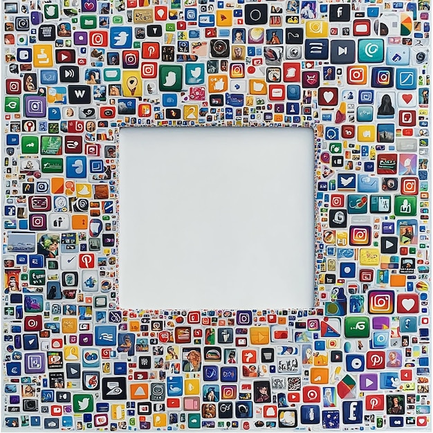 A collage of various social media platforms logos (Facebook, Twitter/X, Instagram, TikTok) arranged around an American flag. The image symbolizes the integration of social media into the American political system.