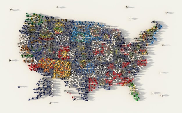 A map of the United States showing population density by county, highlighting the concentration of population in urban areas and the sparse population in many rural areas.
