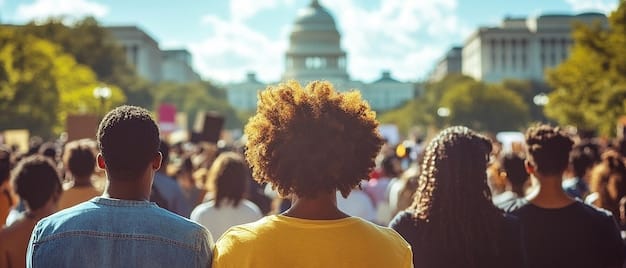 A diverse group of people participating in a peaceful demonstration outside the Supreme Court, representing the various societal groups affected by the Court's decisions.