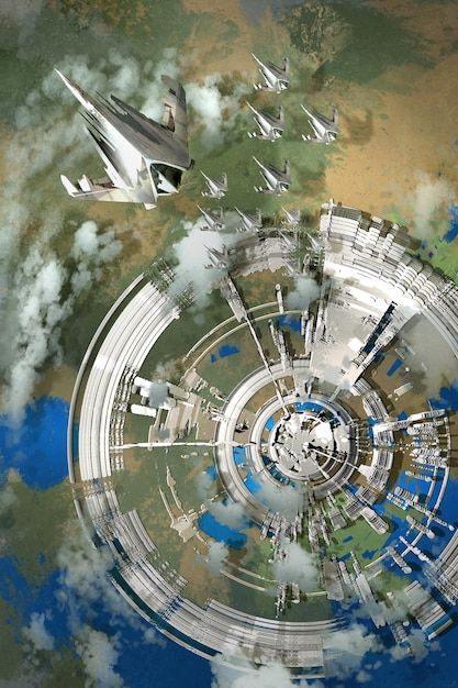 A digital rendering of a cyber warfare attack targeting a US military satellite. The image shows lines of code and digital effects converging on the satellite, illustrating the potential for disruption and data compromise.