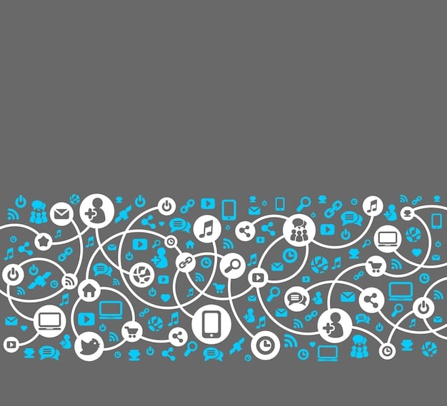 A digital illustration depicting different social media logos interconnected with lines, showing the widespread reach of disinformation campaigns.