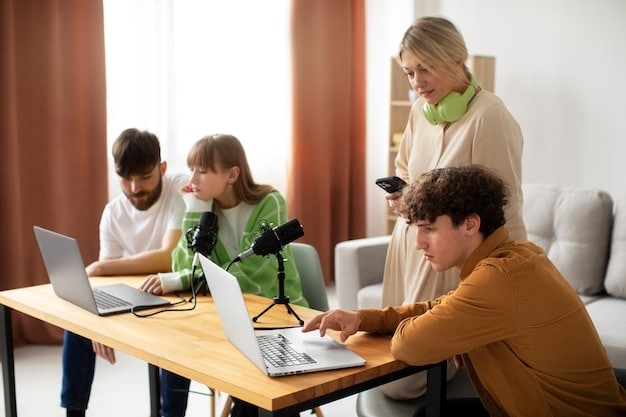 A classroom setting with students engaged in a discussion about identifying fake news, with a whiteboard displaying the acronym 