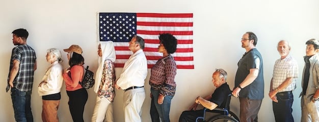 A group of diverse people attending a workshop on conflict resolution, with visible US flags in the background, symbolizing American support for peacebuilding initiatives.