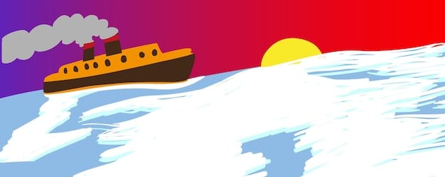 A stylized representation of cargo ships at sea, with some of them emitting a faint glow to symbolize illicit activities such as smuggling and sanctions evasion. The image conveys the challenges in enforcing maritime sanctions against North Korea and highlights the country's resourcefulness in circumventing restrictions to maintain its economic activities.