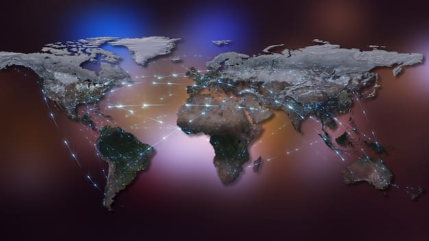 A world map with glowing AI nodes connecting different countries, representing the global AI landscape and the competition between nations.