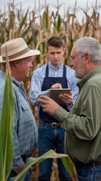 A group of US farmers meeting with government officials to discuss strategies for diversifying agricultural exports, with a backdrop of the US Capitol building, symbolizing the importance of policy and government support.